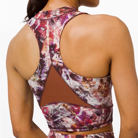 Lululemon Everlux and Mesh Cropped Tank Urbantricity Multi/Dark Terracotta Sz 6 - Picture 2 of 14